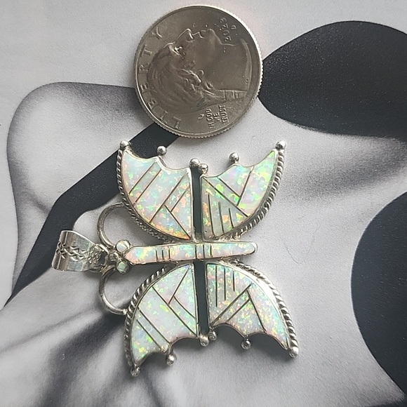 Butterfly Pendant ~STERLING SILVER AND OPAL INLAY🪽Native-Made - Picture 17 of 17